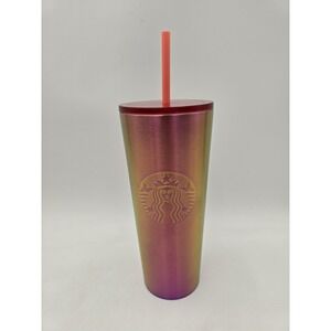 Starbucks Iridescent Rainbow Pink Yellow Stainless Steel Cold Cup Tumbler Venti